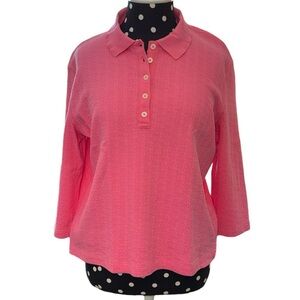 VTG  Lauren Ralph Lauren Pink Cotton Cable Polo Sweater Tee 3/4 Sleeve USA Large